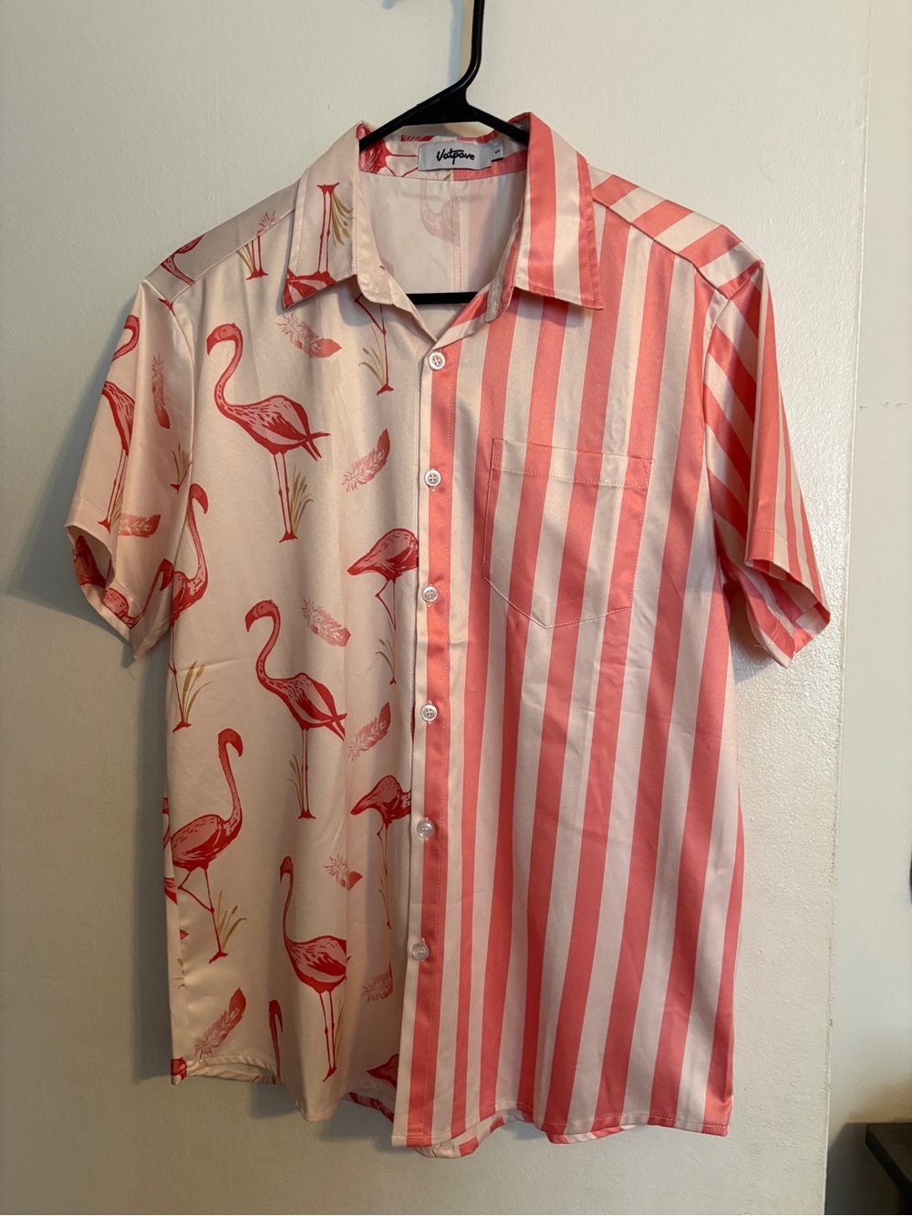 Pink Flamingo Stripe Short-Sleeve Button-Up Shirt
